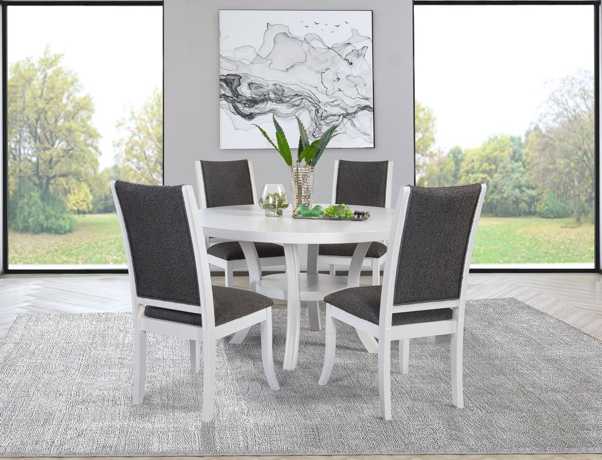 Judd 54-inch Round Wood Dining Table Set Pearl White