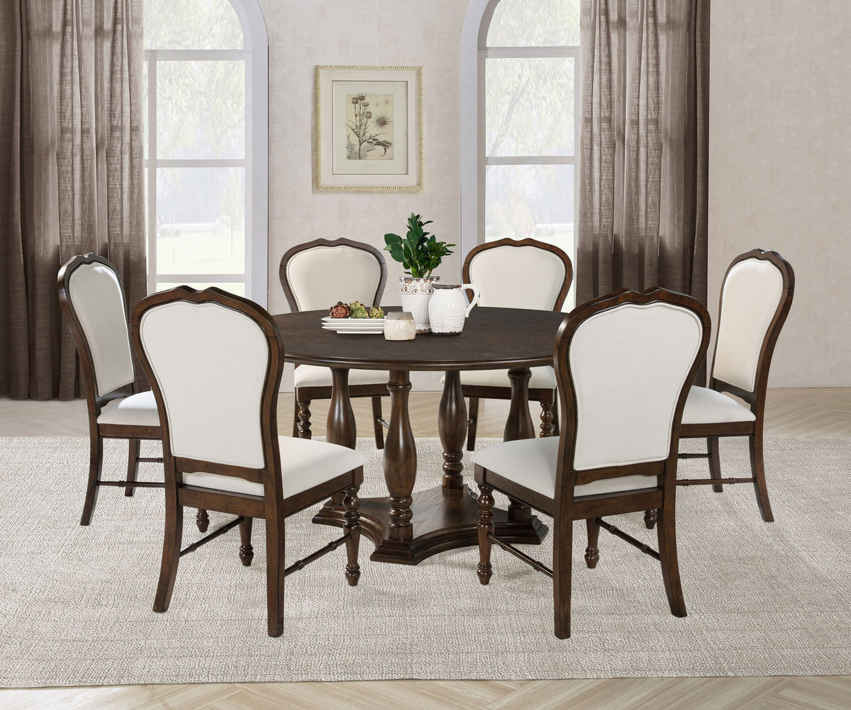 Landon 60-inch Round Dining Table Set Rich Brown