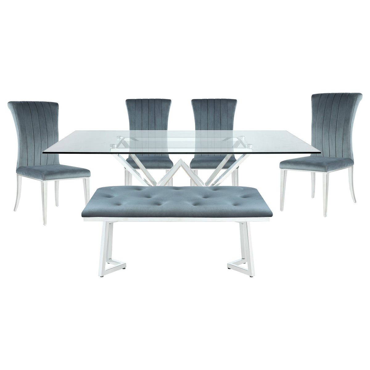 Beaufort Rectangular Dining Set Chrome and Grey