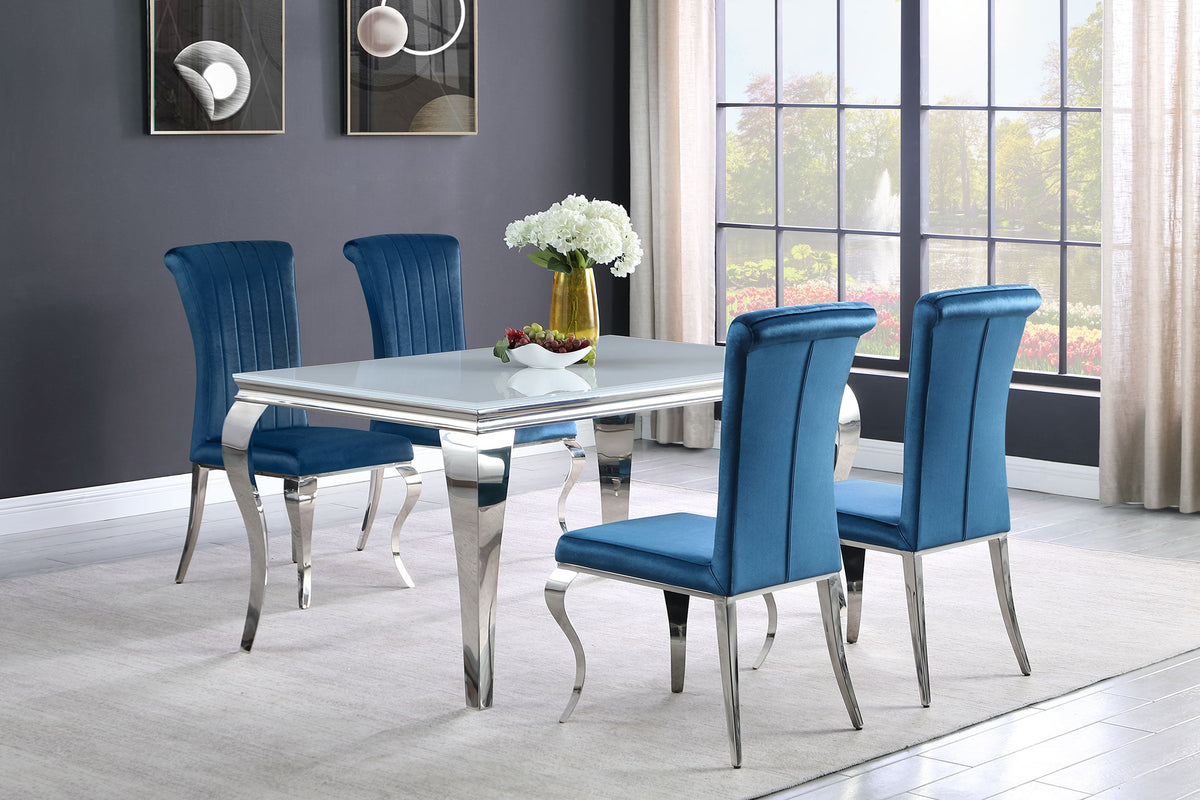 Carone 61-inch Rectangular White Glass Dining Set Black