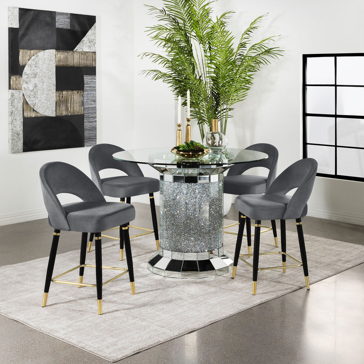 Ellie Mirrored Counter Height Dining Table Set Black