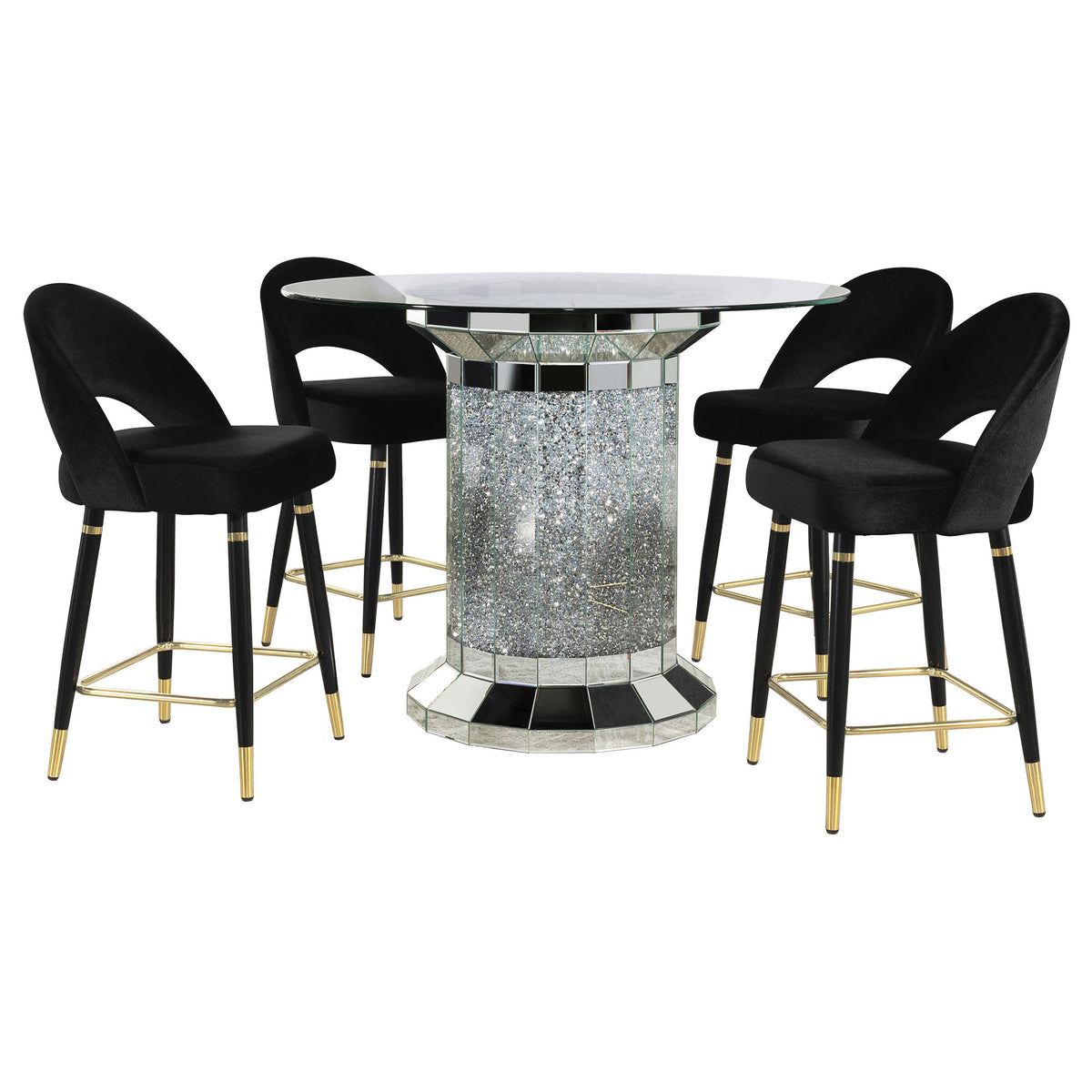 Ellie Mirrored Counter Height Dining Table Set Black