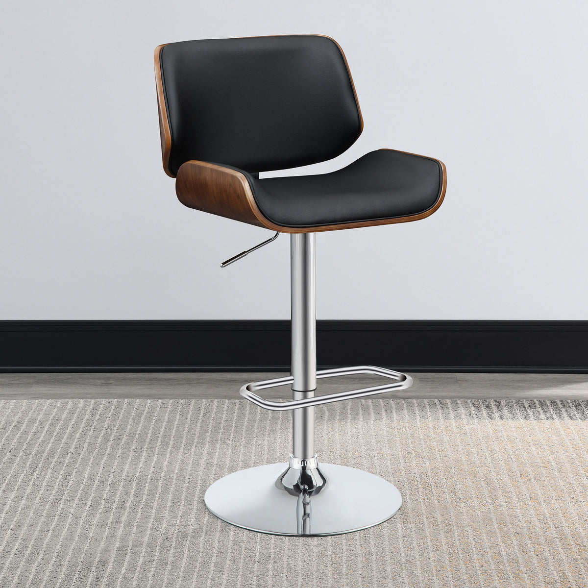 Folsom Upholstered Adjustable Bar Stool Black / Ecru and Chrome