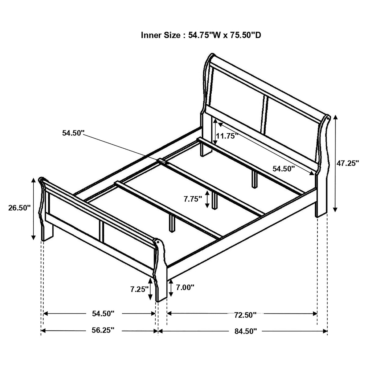 Louis Philippe 47-inch Sleigh Panel Bed White