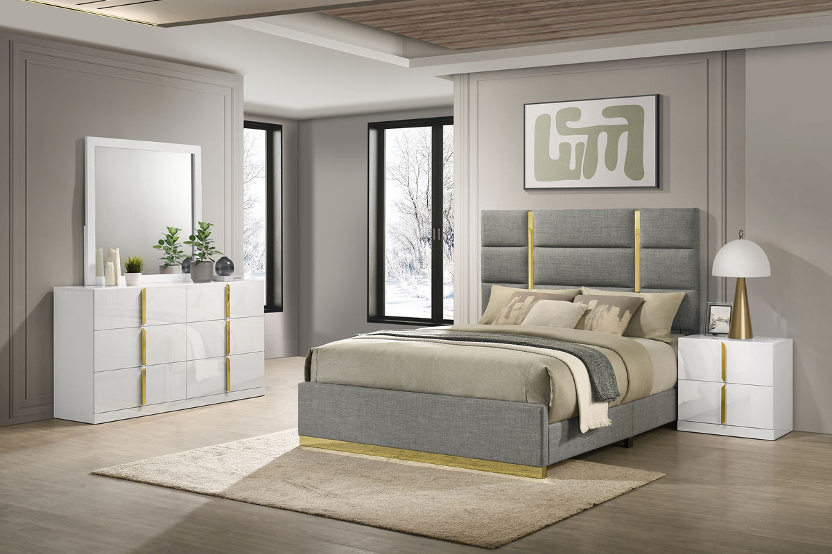 Ines Bedroom Set Grey/Navy and White High Gloss