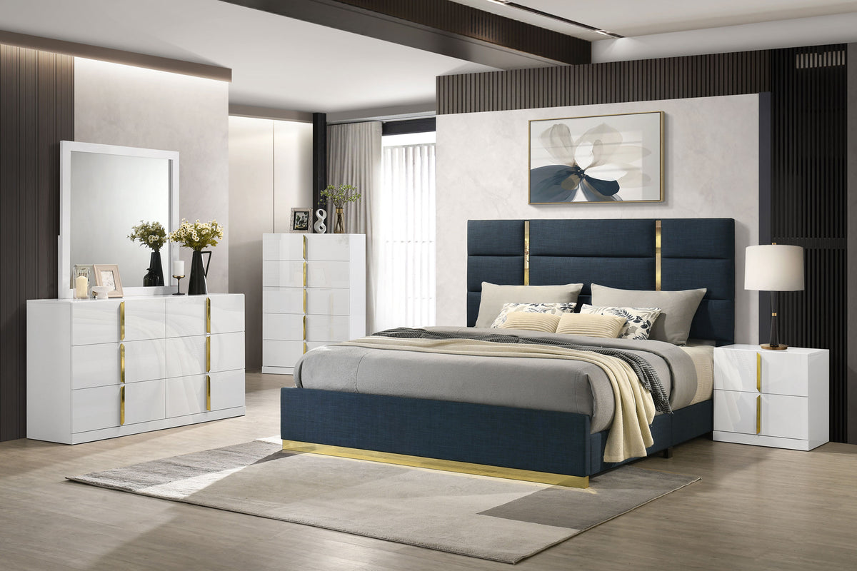 Ines Bedroom Set Grey/Navy and White High Gloss