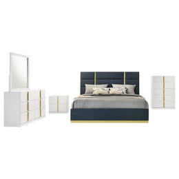 Ines Bedroom Set Grey/Navy and White High Gloss