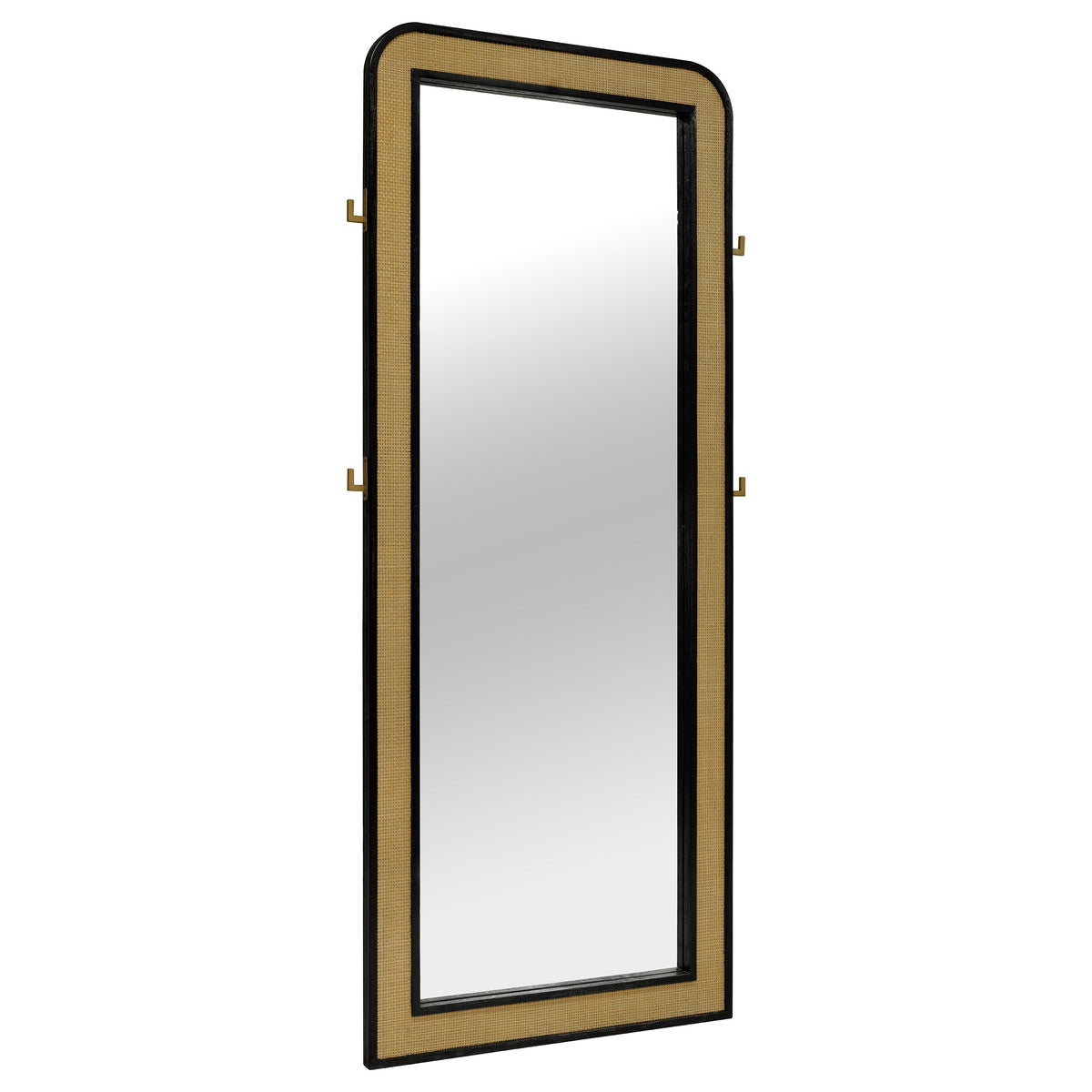 Arini Cane Weave Length Standing Floor Mirror Black