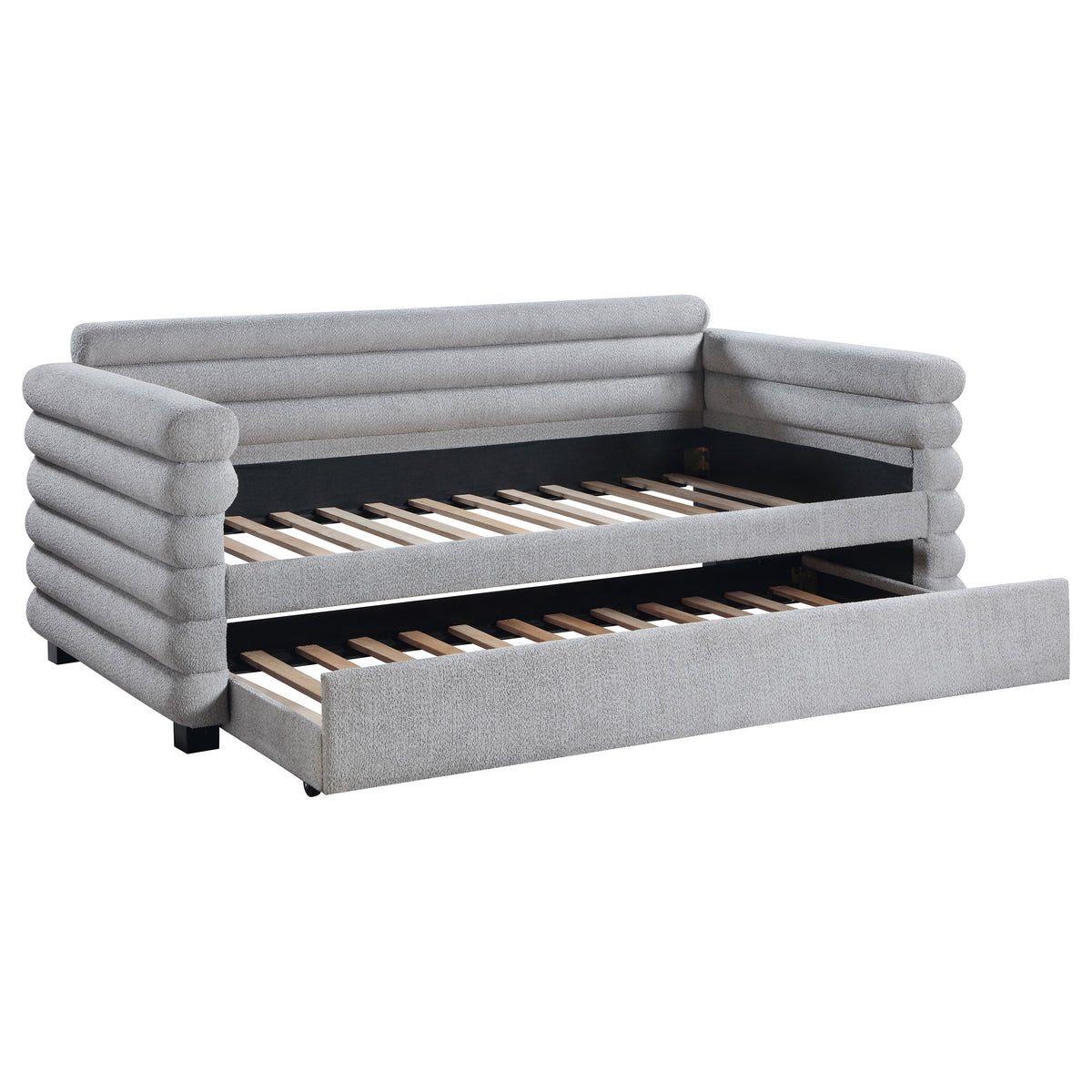 Patricia Boucle Upholstered Day Bed with Trundle Grey