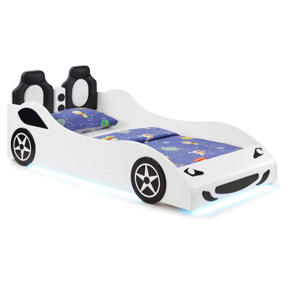 Cruiser Wood LED Race Car Bed and 7-inch Mattress Blue