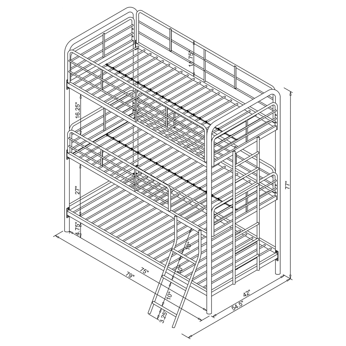Garner Metal Triple Bunk Bed Gunmetal
