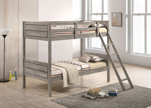 Ryder Wood Twin Over Twin Bunk Bed with Mattress Weathered Taupe