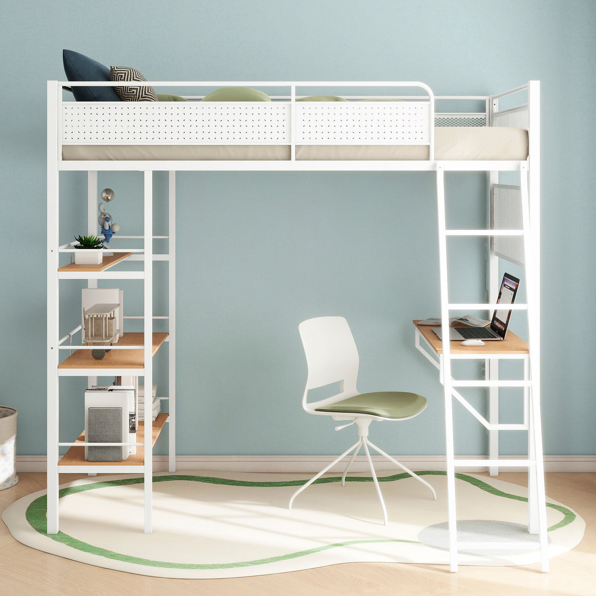 Campus 3-shelf Metal Twin Workstation Loft Bed Matte