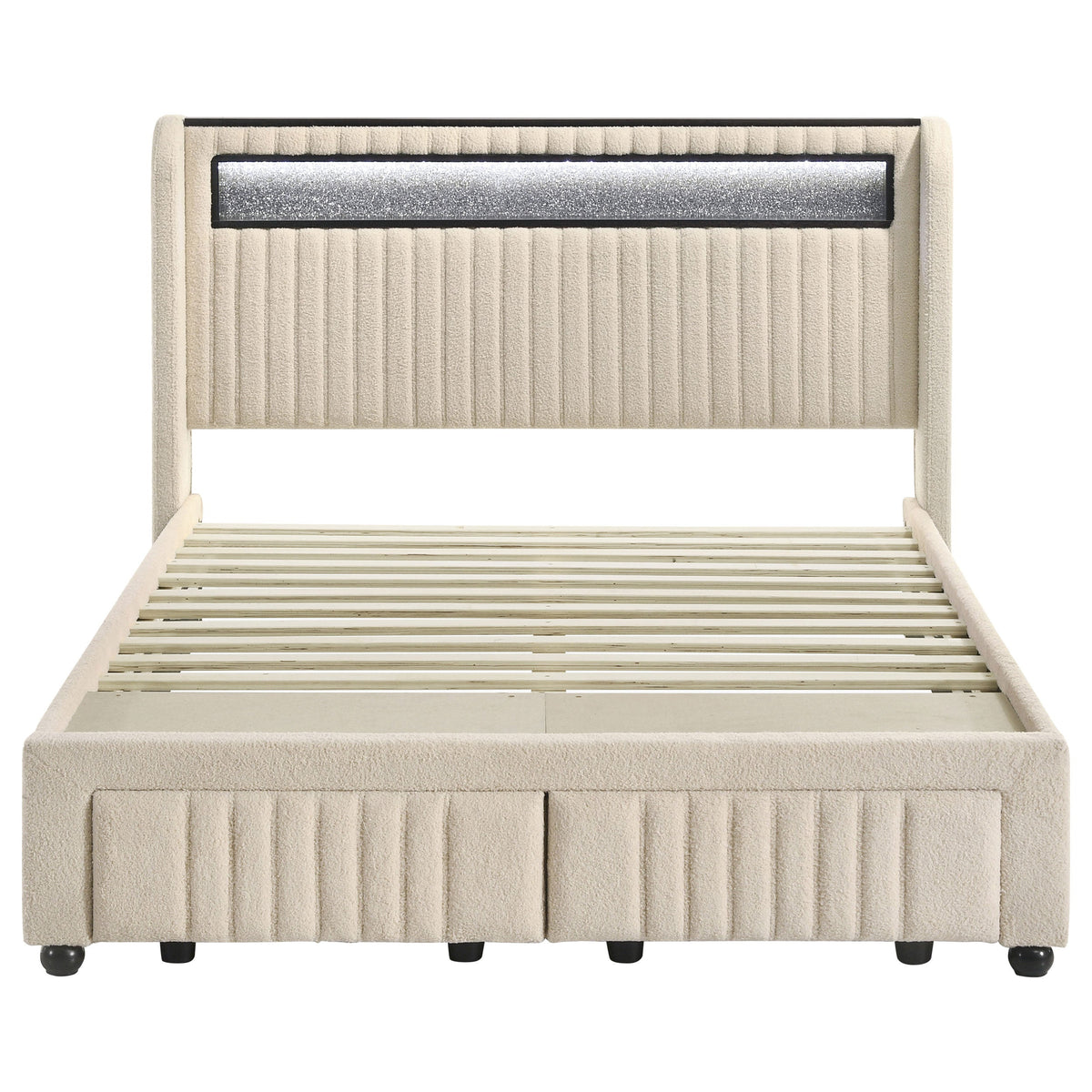 Madison Upholstered LED Storage Platform Bed Cream