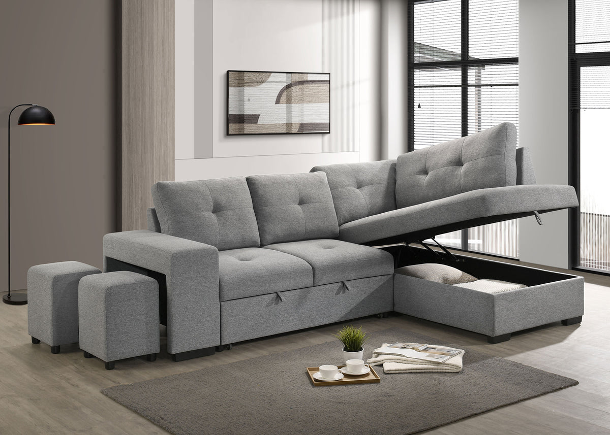 Roanne Fabric Upholstered Sleeper Sectional Sofa Grey