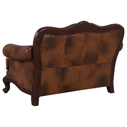 Victoria Leather Upholstered Rolled Arm Loveseat Brown
