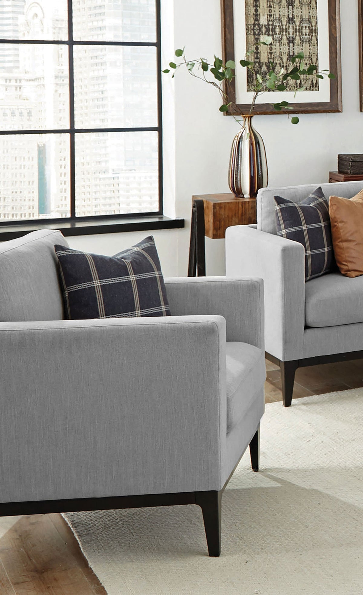 Apperson Upholstered Track Arm Accent Chair Light Grey