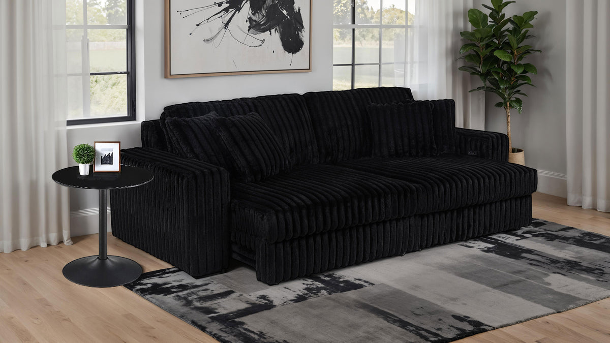 Jacana Corduroy Upholstered Dual Power Chaise Sofa Black