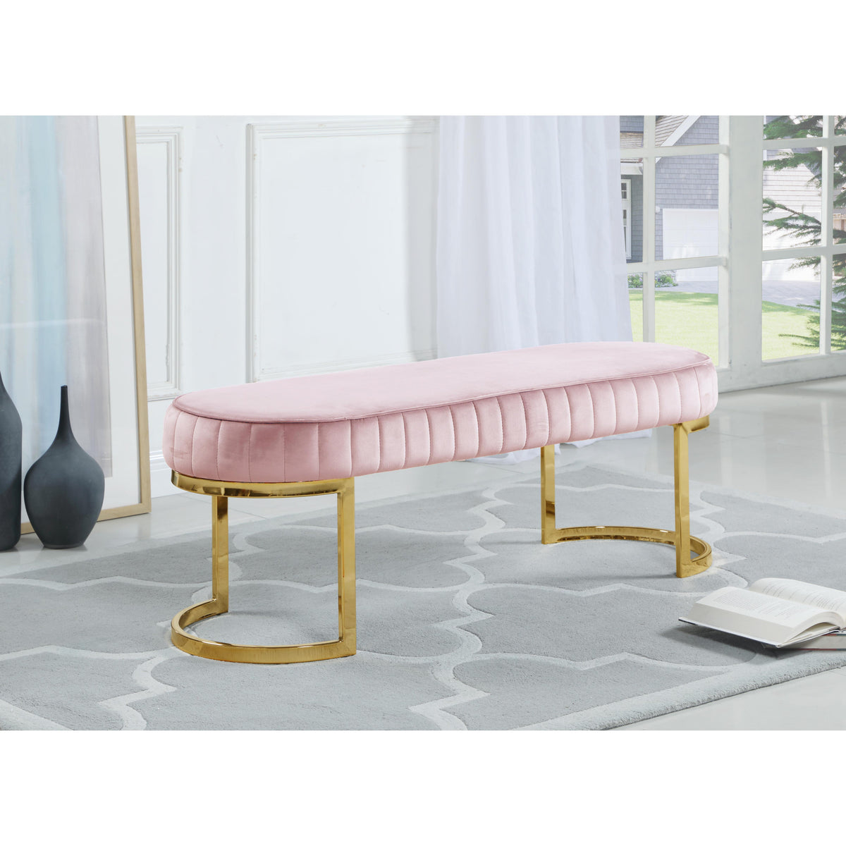 Meridian Lemar Pink Velvet Bench