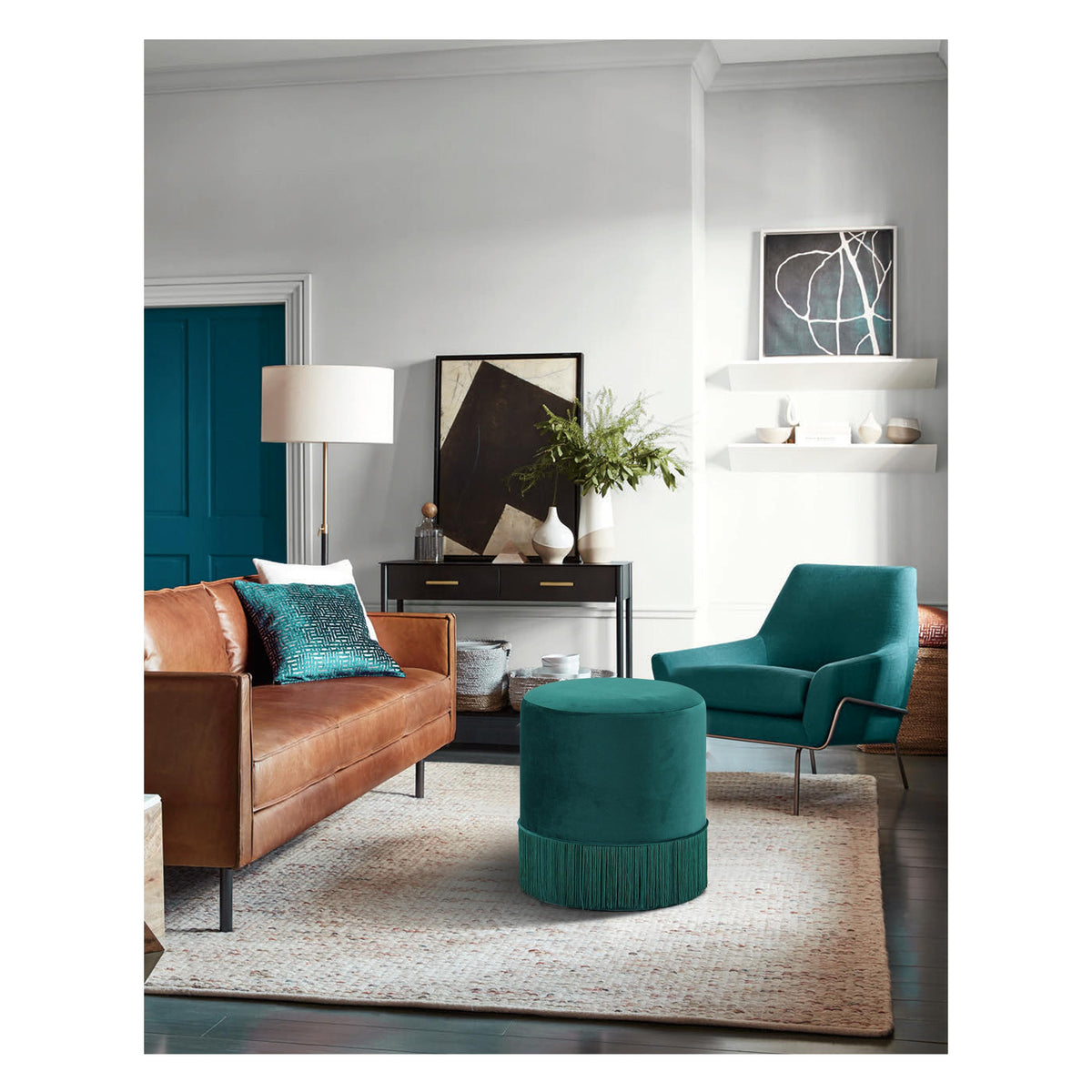 Meridian Teddy Green Velvet Ottoman/Stool