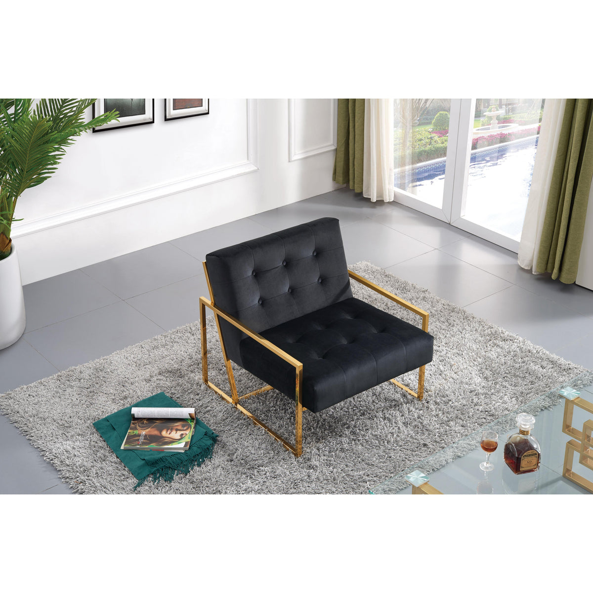 Meridian Pierre Black Velvet Accent Chair