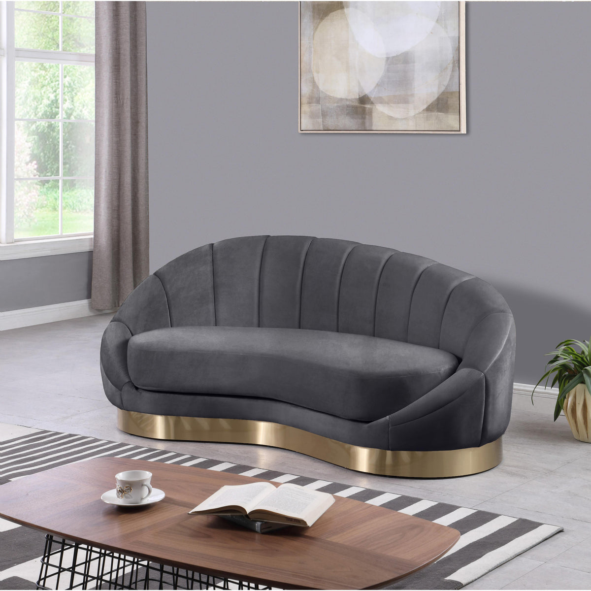Meridian Shelly Grey Velvet Chaise
