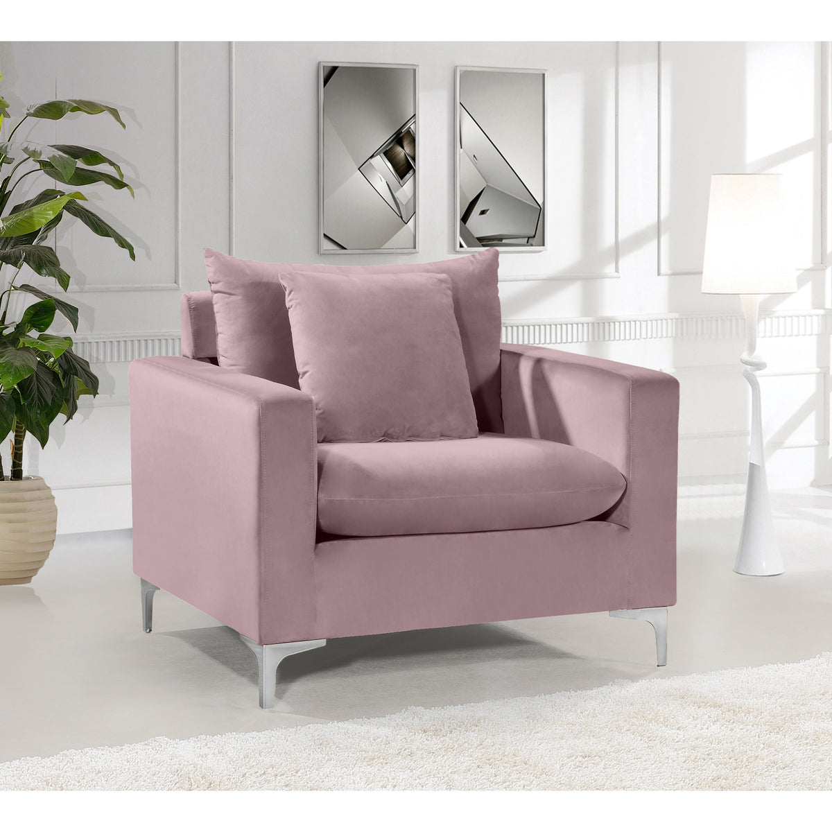 Meridian Naomi Pink Velvet Chair