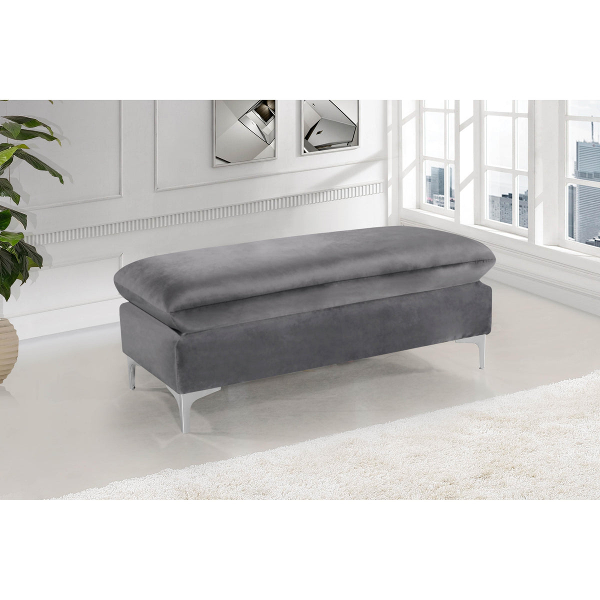 Meridian Naomi Grey Velvet Ottoman