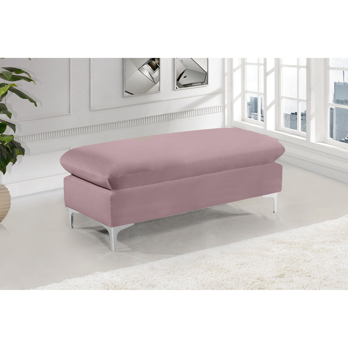 Meridian Naomi Pink Velvet Ottoman