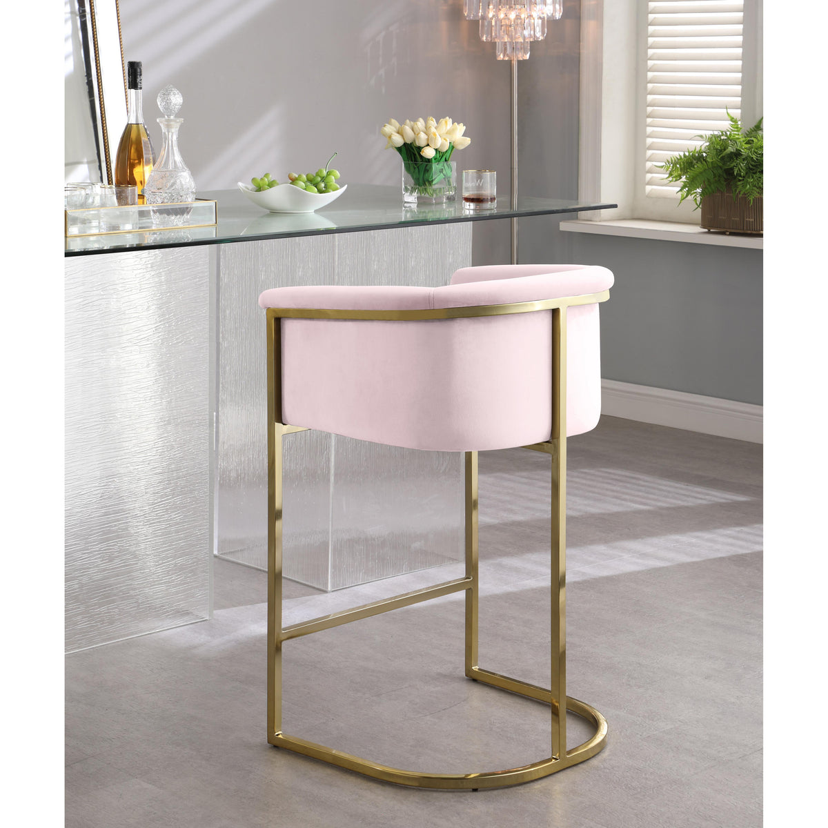 Meridian Donatella Pink Velvet Stool