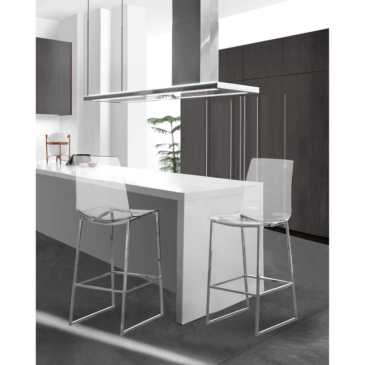 Meridian Lumen Chrome Metal/Lucite Polycarbonate Stool