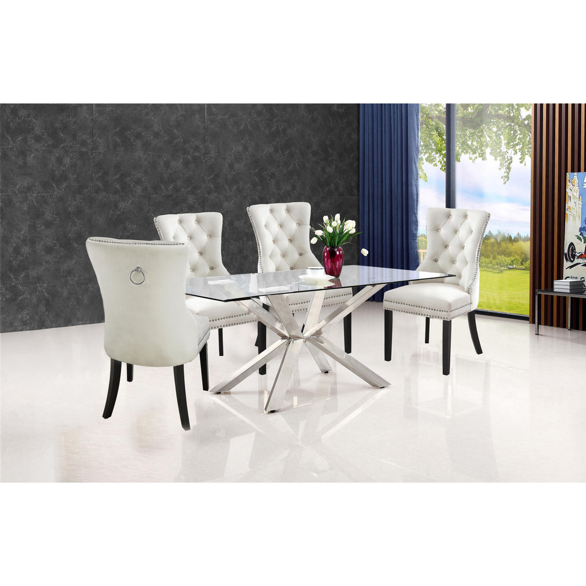 Meridian Nikki Cream Velvet Dining Chair