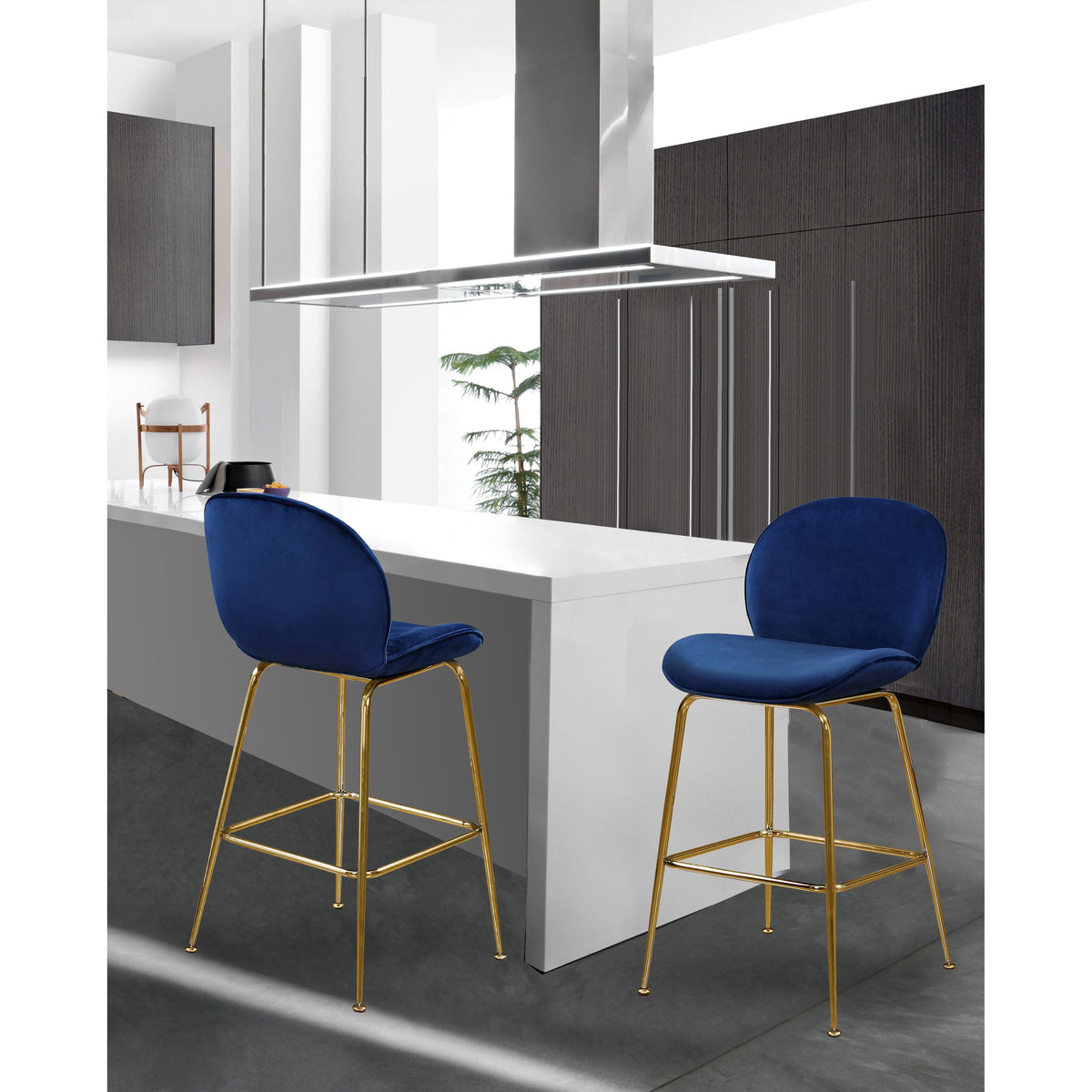 Meridian Paris Navy Velvet Stool