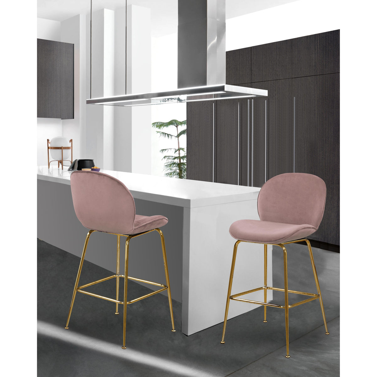Meridian Paris Pink Velvet Stool