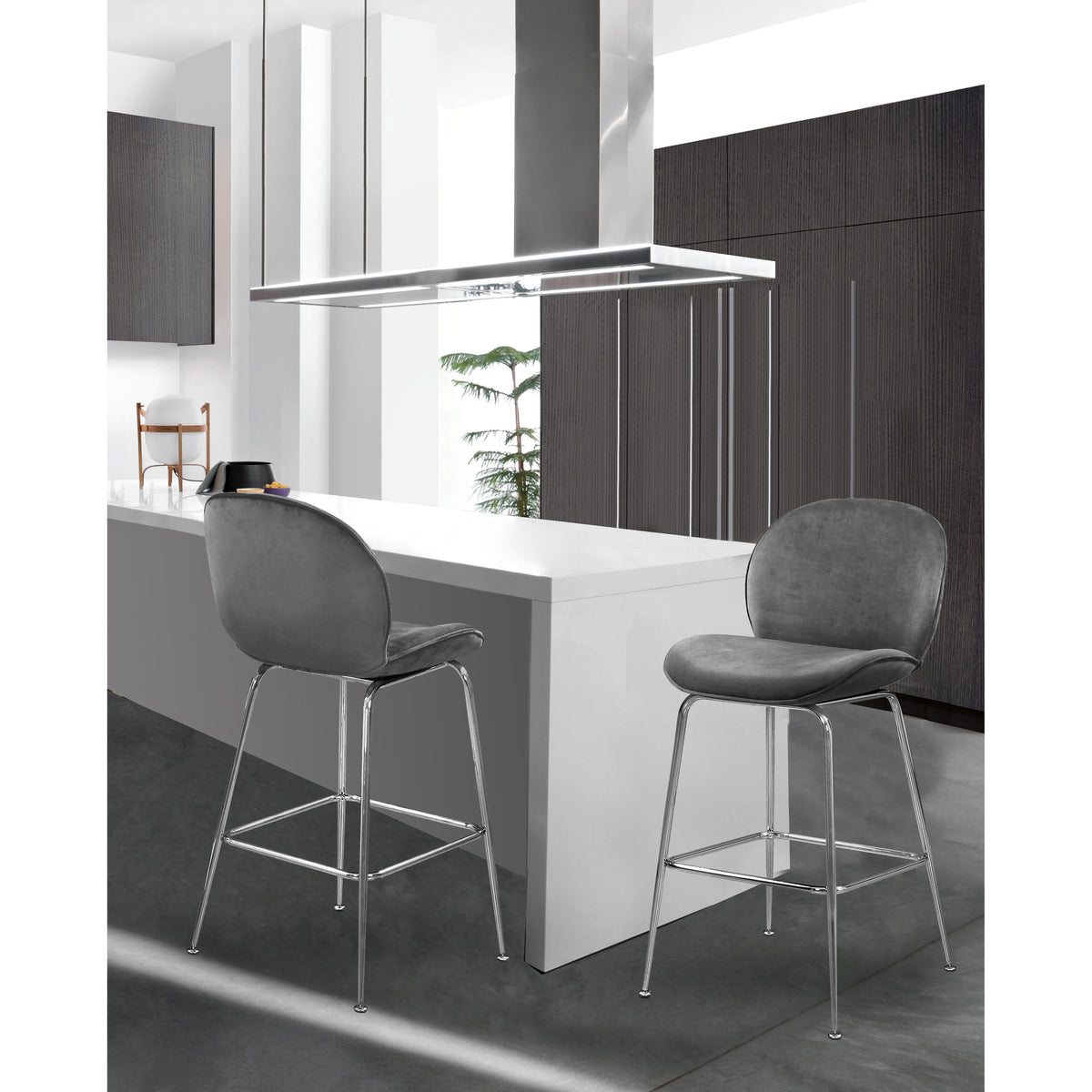 Meridian Paris Grey Velvet Stool
