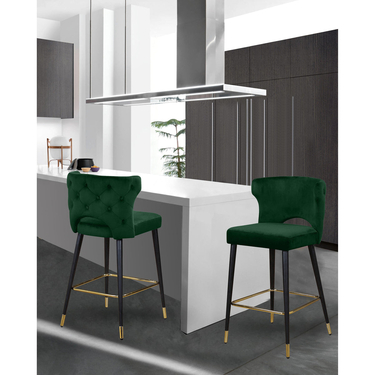 Meridian Kelly Green Velvet Stool