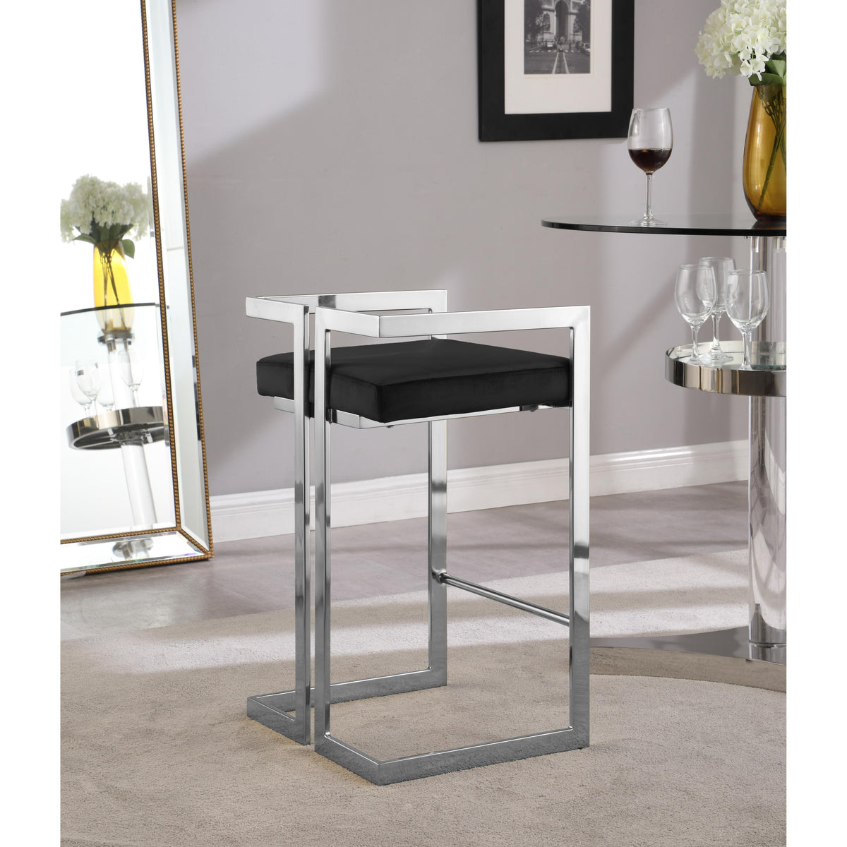 Meridian Ezra Black Velvet Stool
