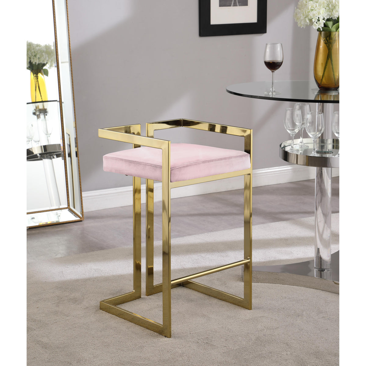 Meridian Ezra Pink Velvet Stool