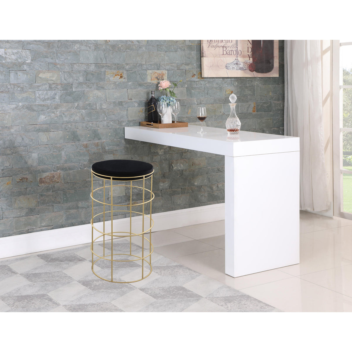 Meridian Rebar Black Velvet Bar Stool