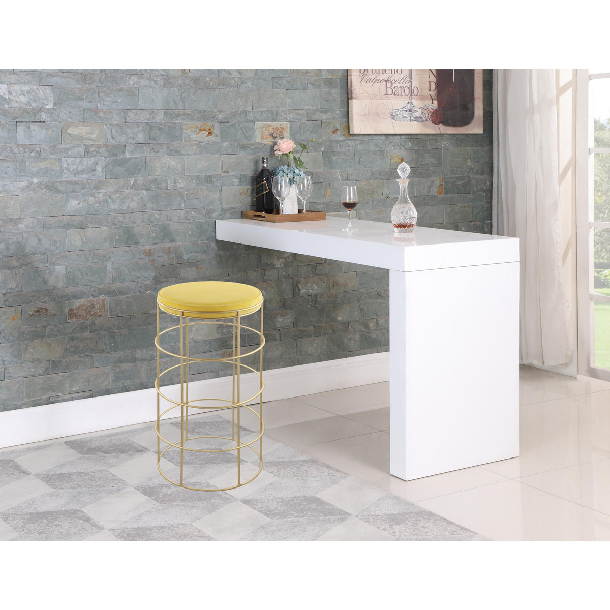Meridian Rebar Yellow Velvet Bar Stool