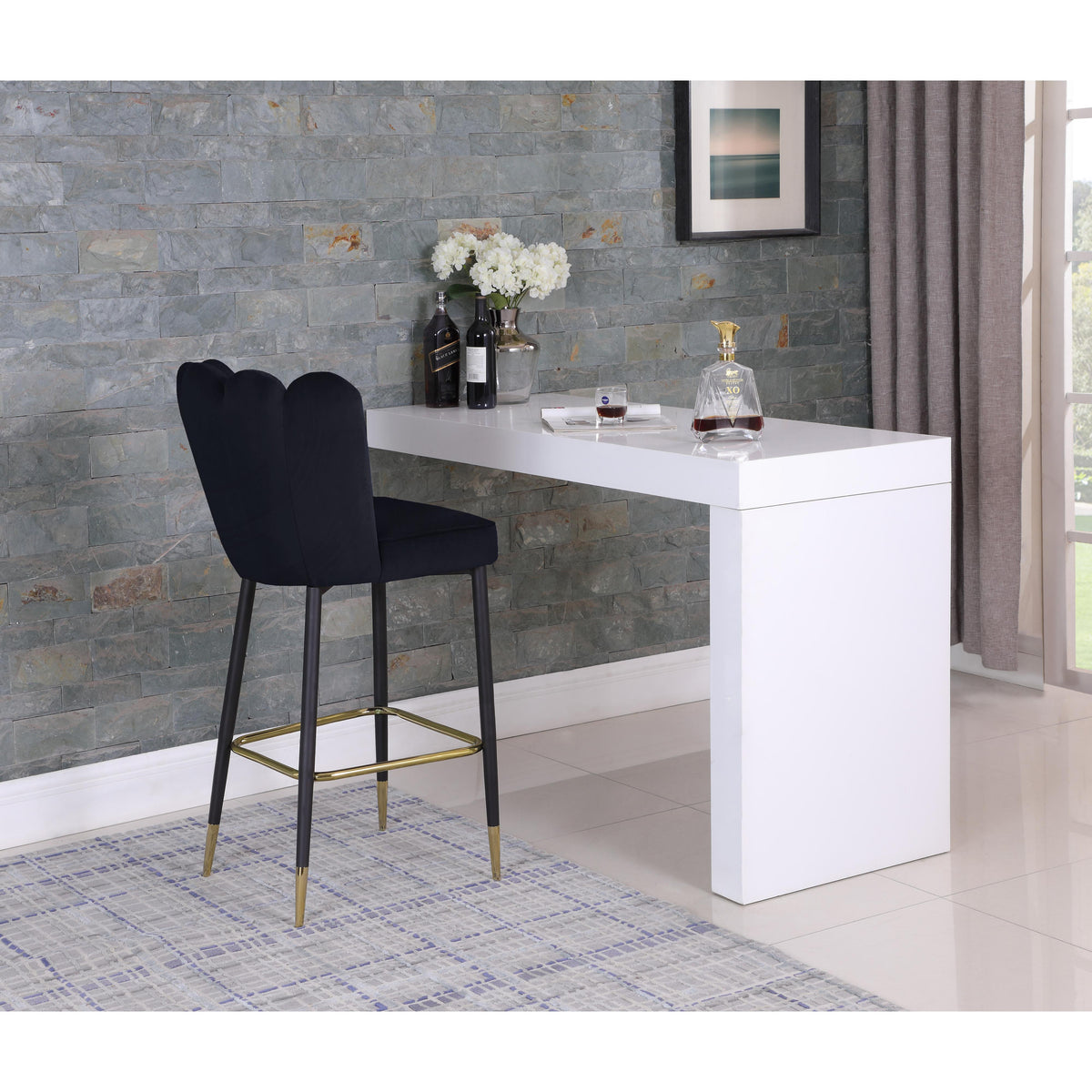 Meridian Lily Black Velvet Stool
