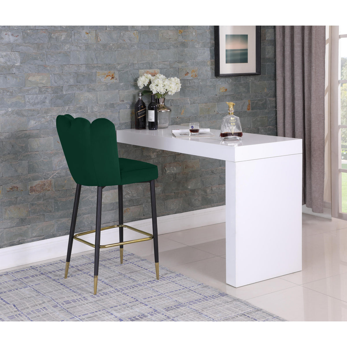 Meridian Lily Green Velvet Stool
