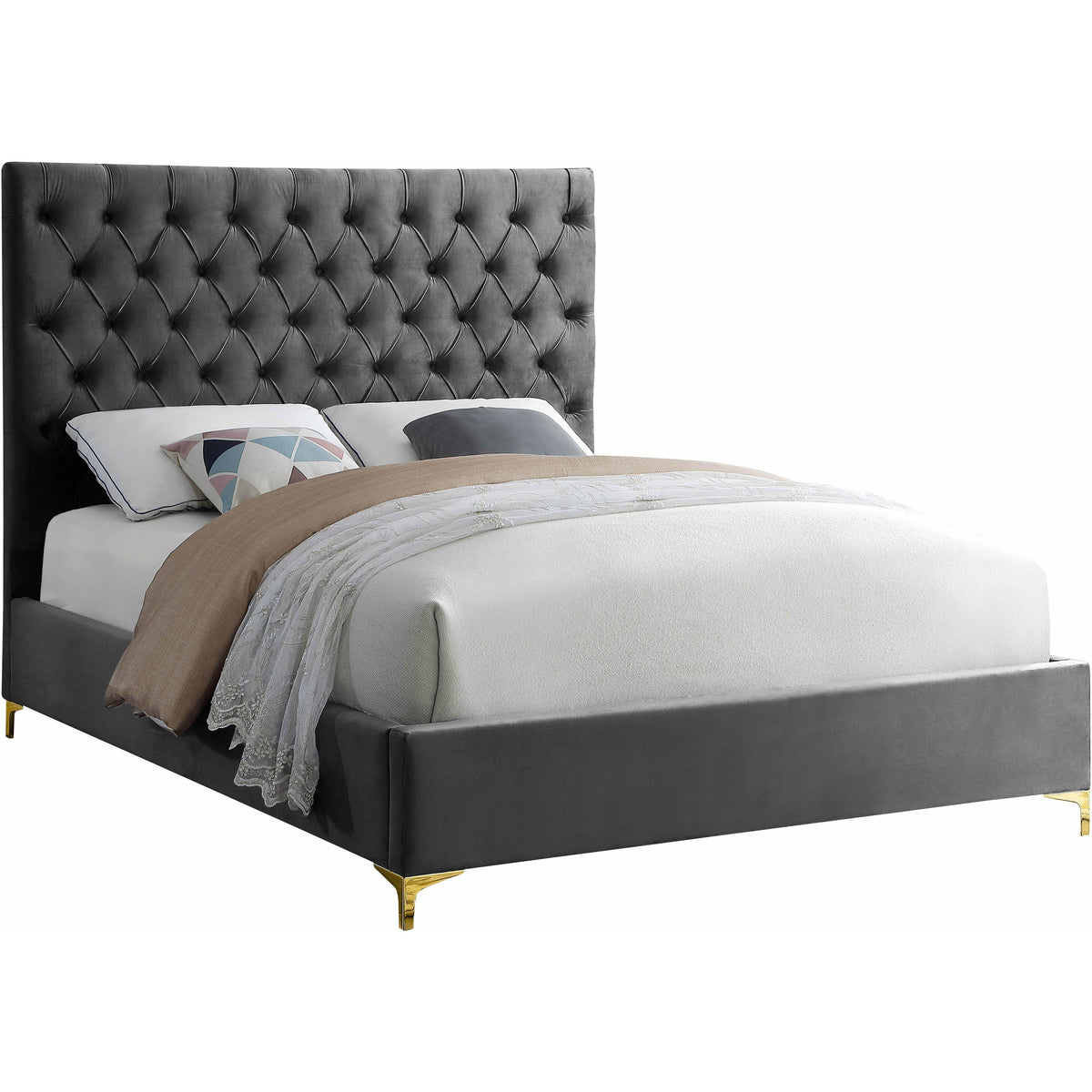 Meridian Cruz Grey Velvet Full Bed