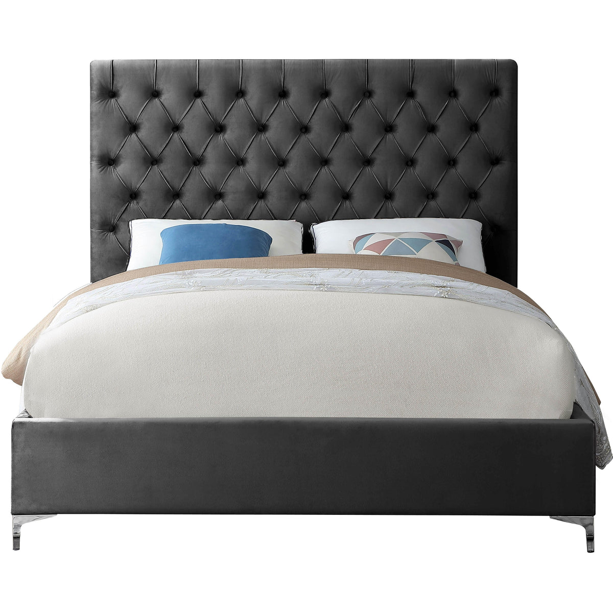 Meridian Cruz Grey Velvet Full Bed