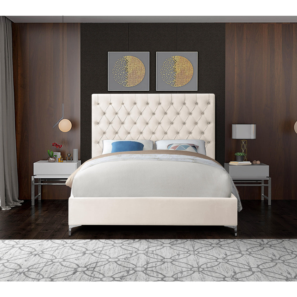 Meridian Cruz Cream Velvet King Bed