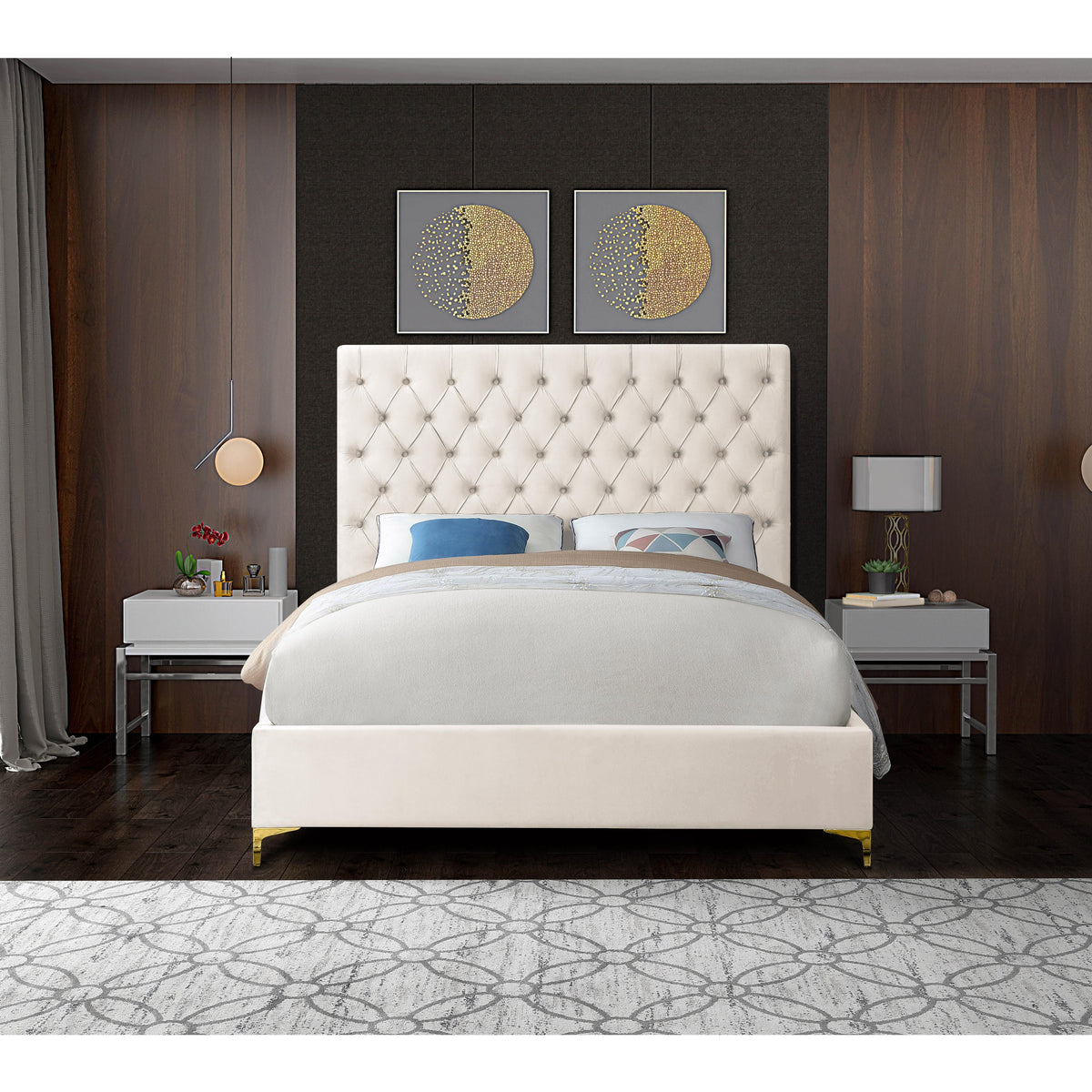 Meridian Cruz Cream Velvet King Bed