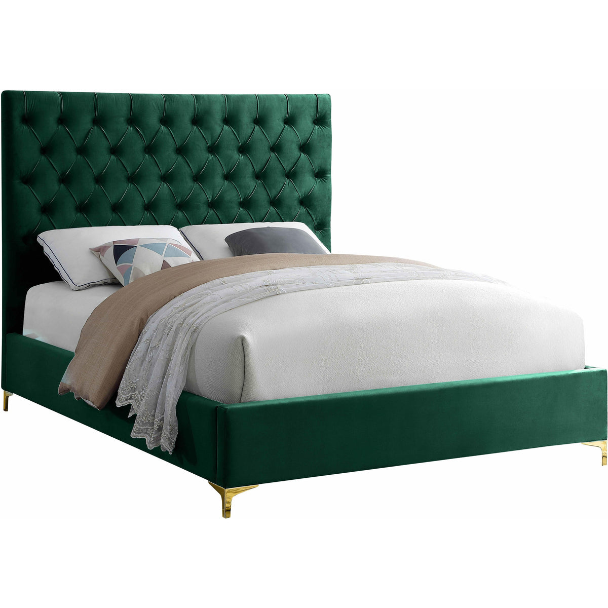 Meridian Cruz Green Velvet Queen Bed