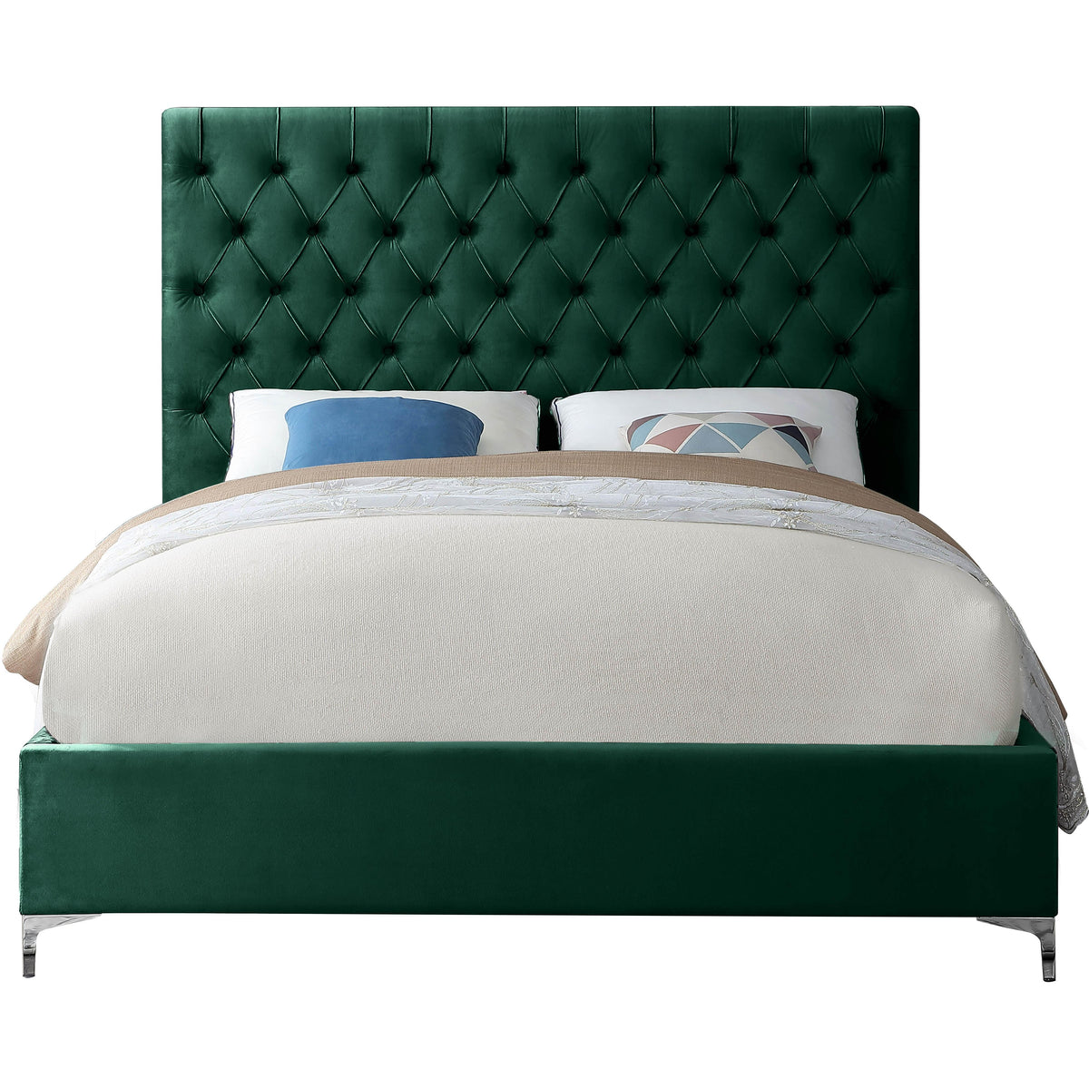 Meridian Cruz Green Velvet Queen Bed