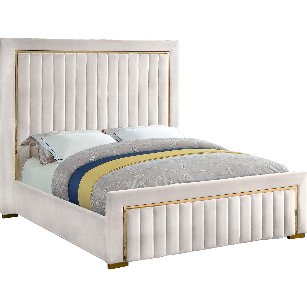 Meridian Dolce Cream Velvet King Bed (3 Boxes)