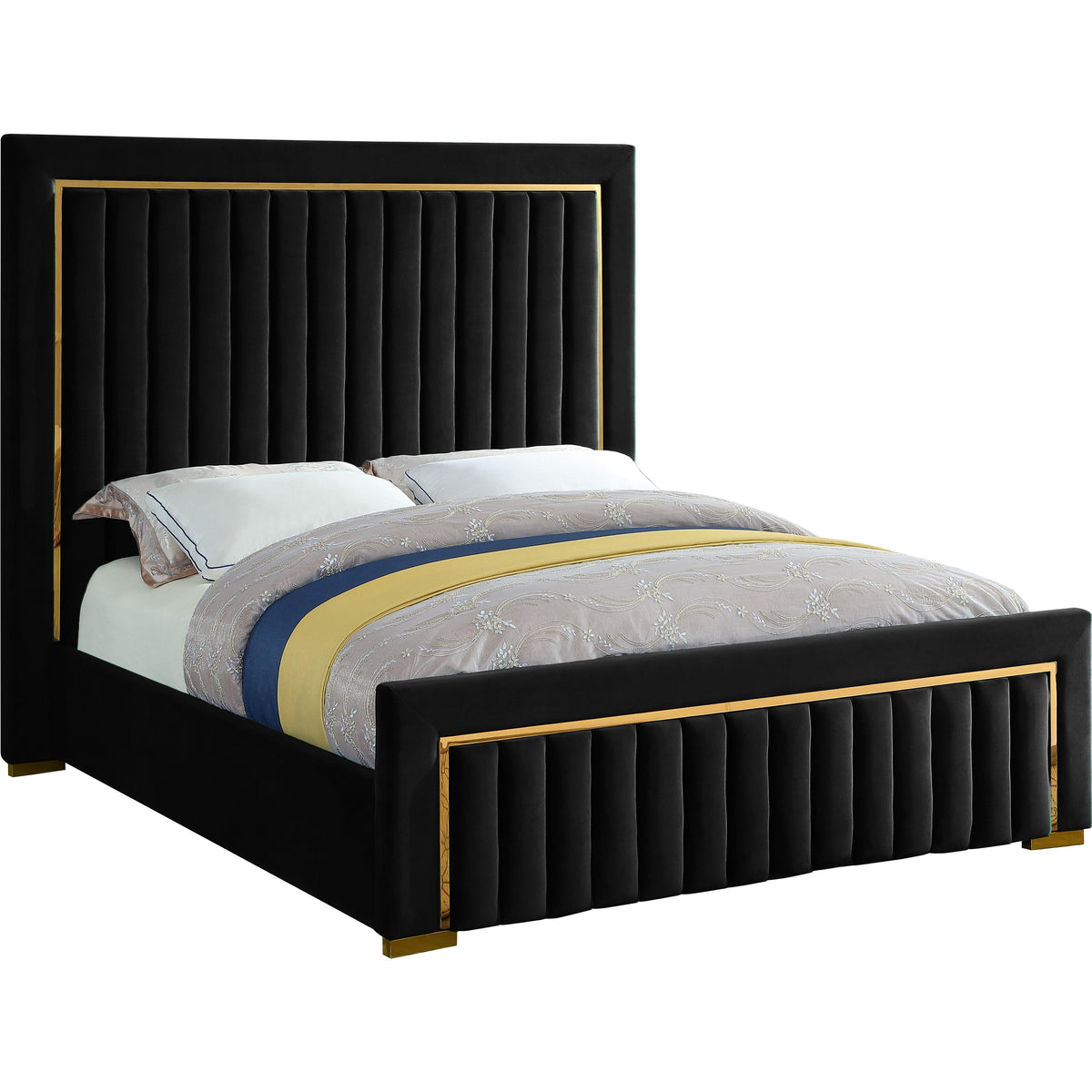 Meridian Dolce Black Velvet Queen Bed (3 Boxes)